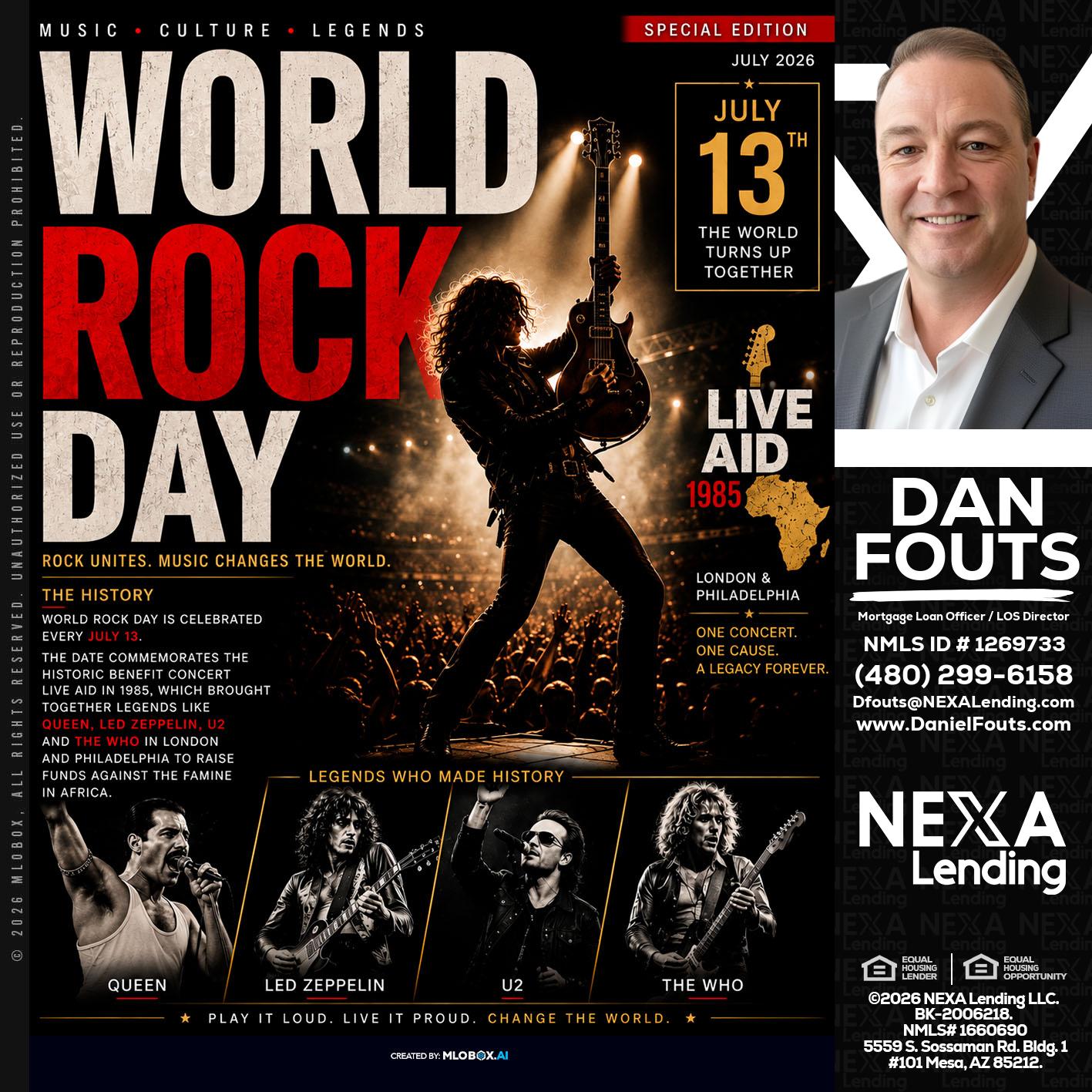 WORLD ROCK MUSIC DAY - Dan Fouts -Mortgage Loan Officer